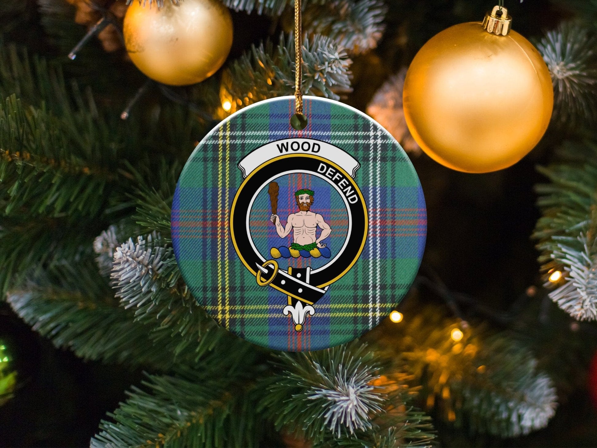 Physical Item 3" / White Wood Scottish Clan Crest Christmas Ceramic Ornaments