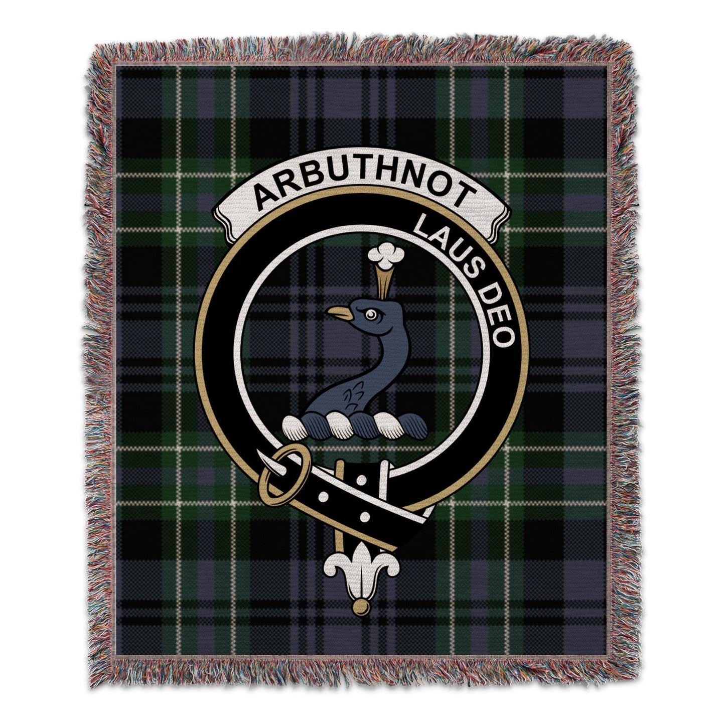 Physical Item 50" x 60" Arbuthnot Clan Scottish Tartan Crest Woven Blanket