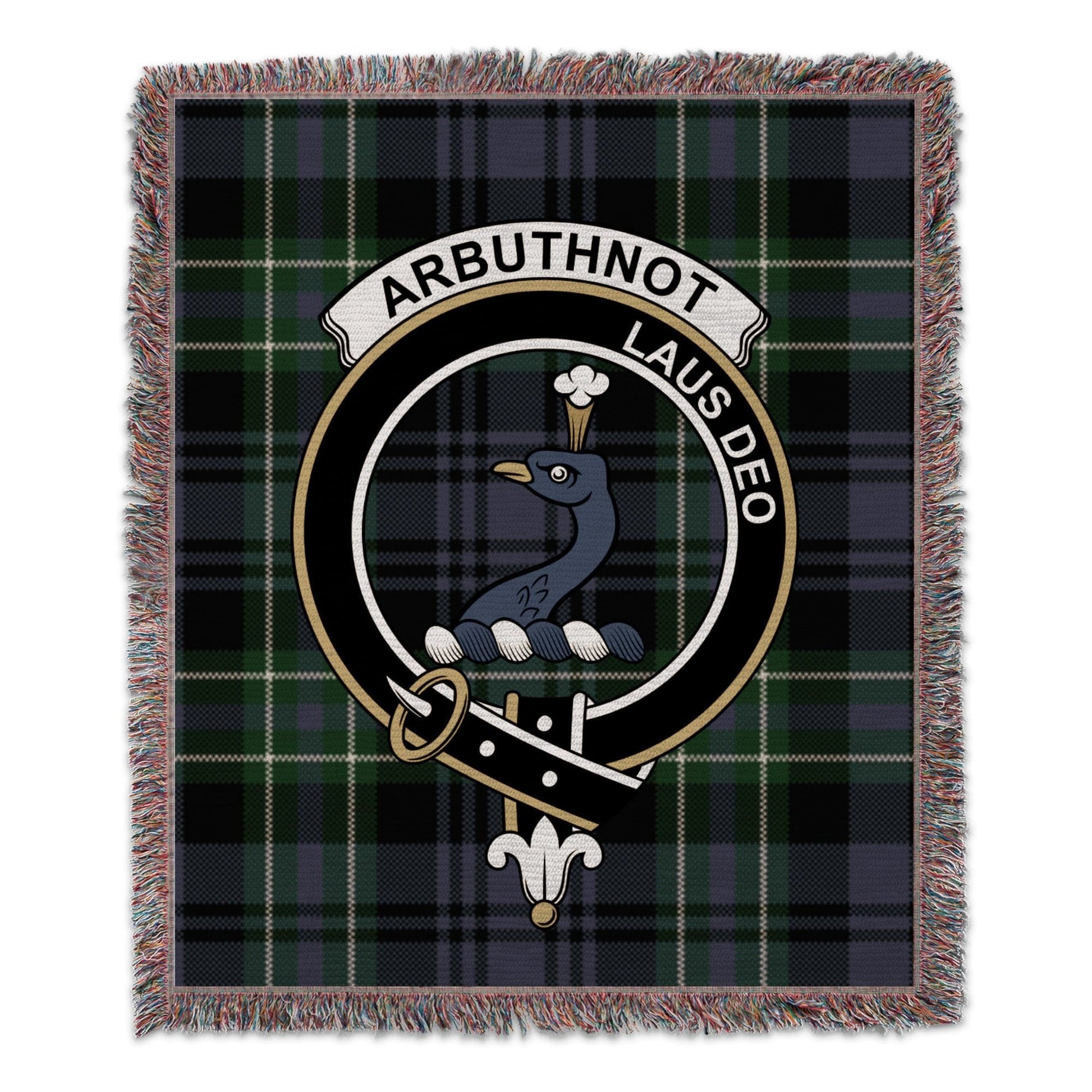 Physical Item 50" x 60" Arbuthnot Clan Scottish Tartan Crest Woven Blanket