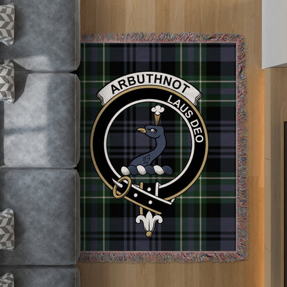 Physical Item 50" x 60" Arbuthnot Clan Scottish Tartan Crest Woven Blanket