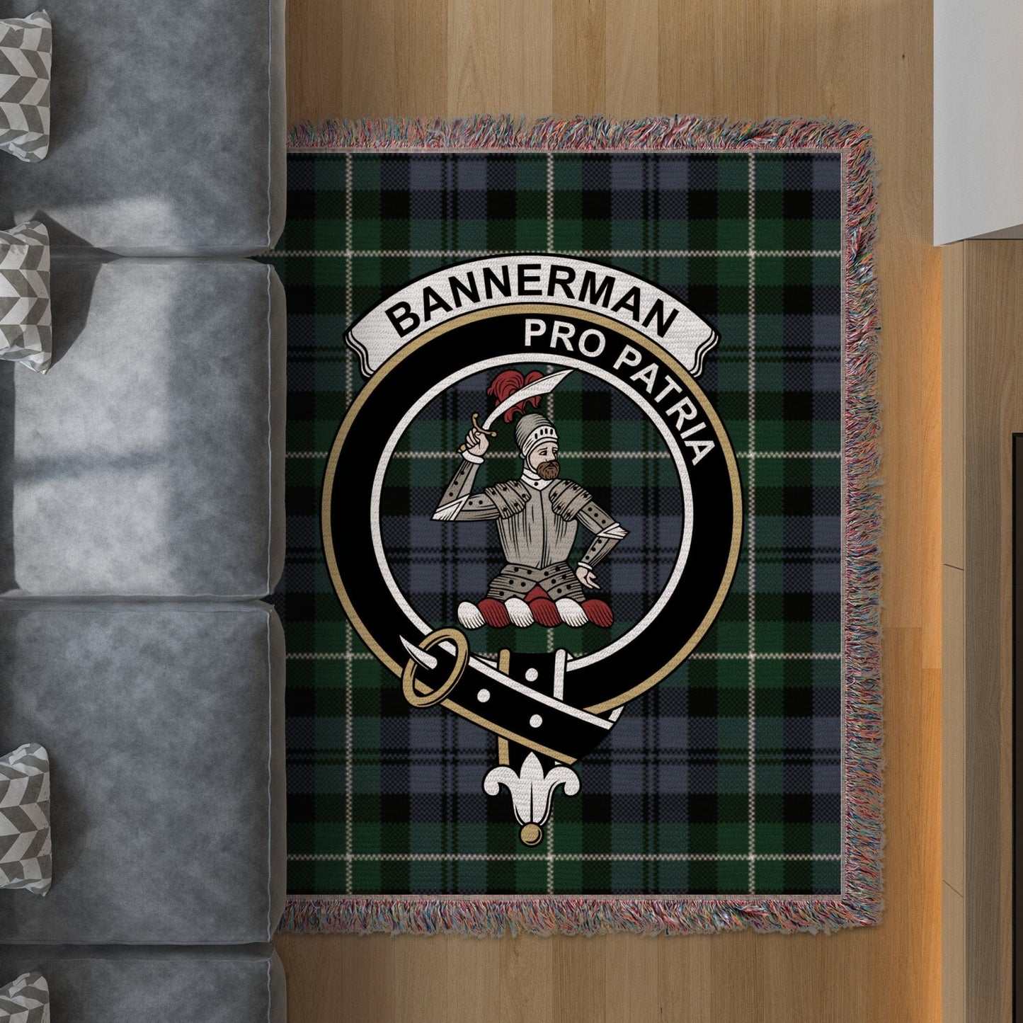 Physical Item 50" x 60" Bannerman Clan Scottish Tartan Background Woven Blanket