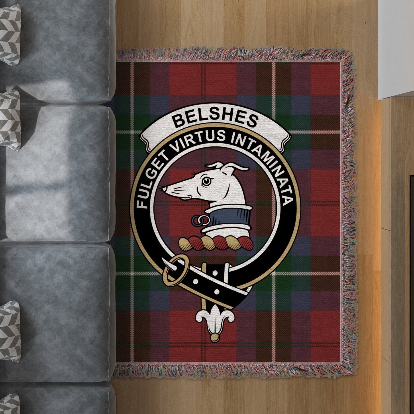 Physical Item 50" x 60" Belshes Clan Scottish Tartan Woven Blanket