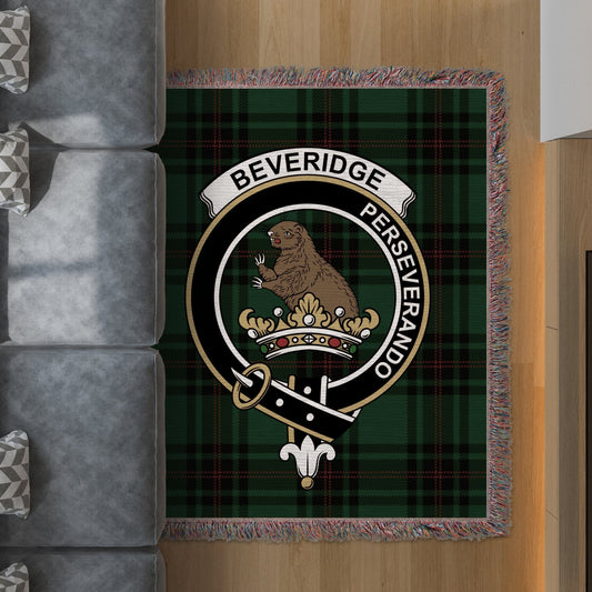 Physical Item 50" x 60" Beveridge Clan Crest Tartan Background Woven Blanket