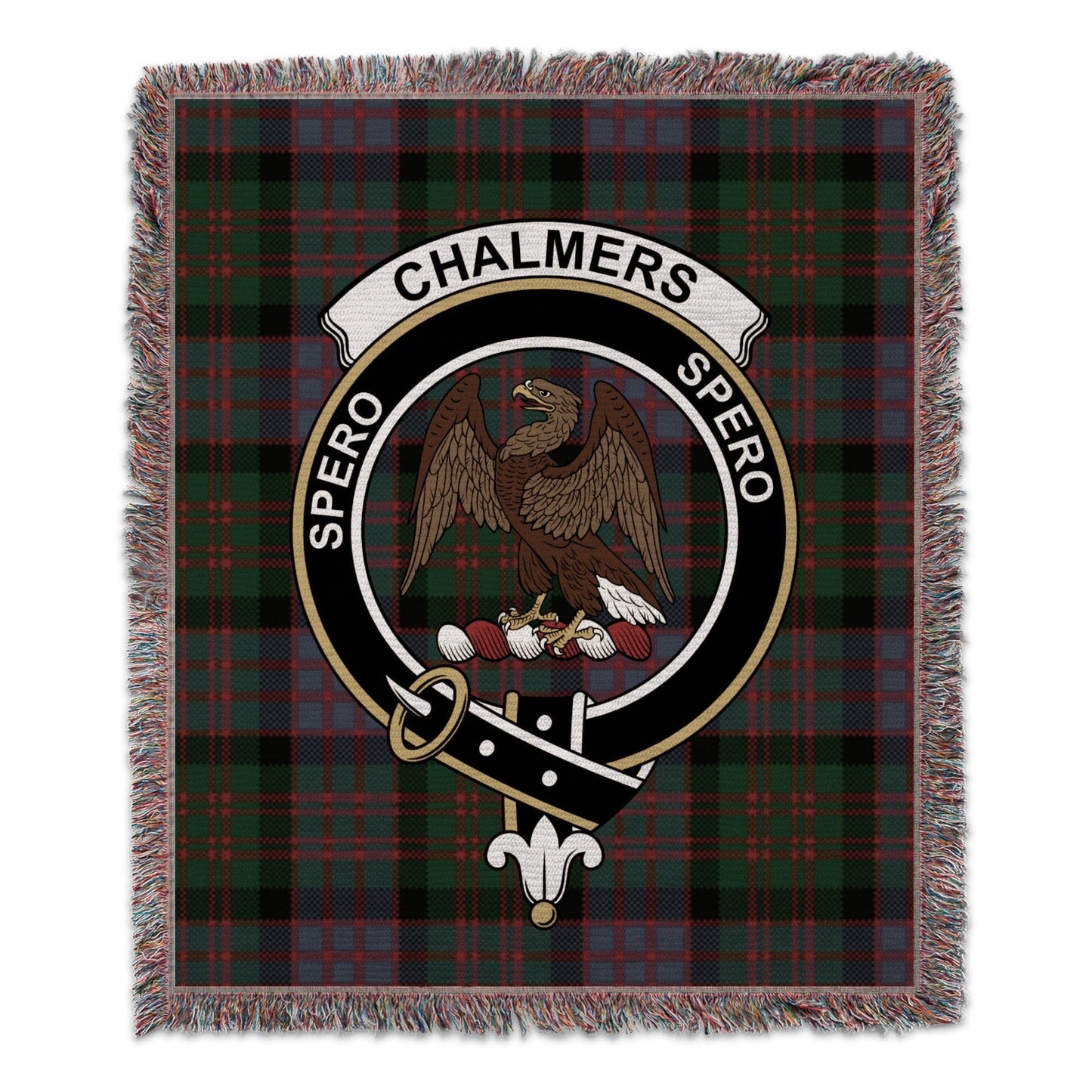 Physical Item 50" x 60" Chalmers Clan Crest Tartan Background Woven Blanket