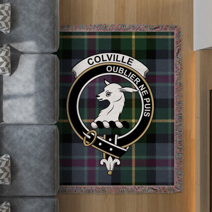 Physical Item 50" x 60" Colville Clan Scottish Tartan Crest Woven Blanket