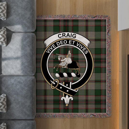 Physical Item 50" x 60" Craig Clan Scottish Tartan Crest Background Woven Blanket