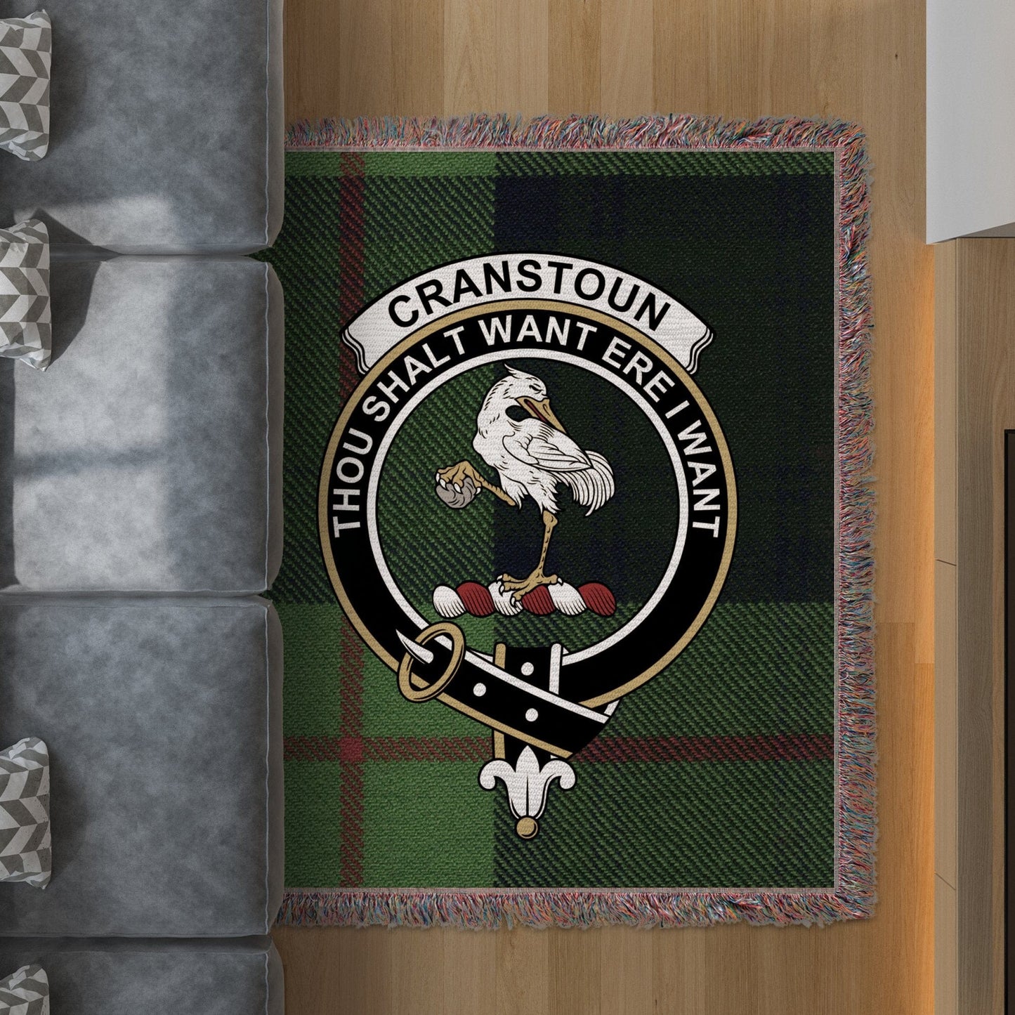 Physical Item 50" x 60" Cranstoun Clan Scottish Tartan Woven Blanket