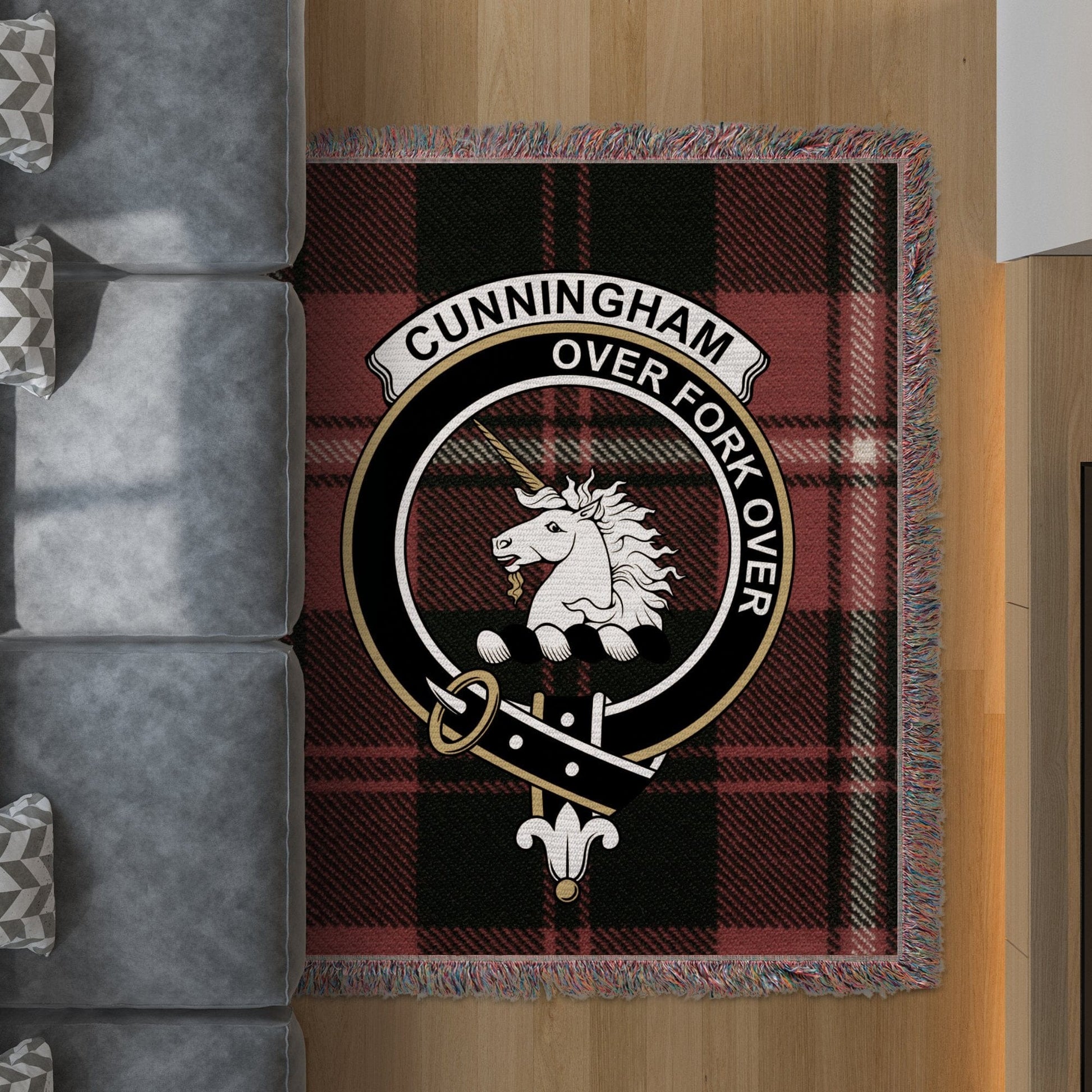 Physical Item 50" x 60" Cunningham Clan Scottish Tartan Woven Blanket