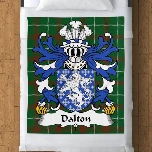 Physical Item 50" x 60" Dalton Welsh Surname Coat of Arms Tartan Background Blanket