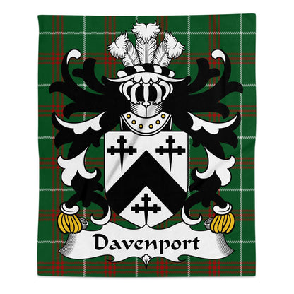 Physical Item 50" x 60" Davenport Welsh Surname Coat of Arms Tartan Blanket