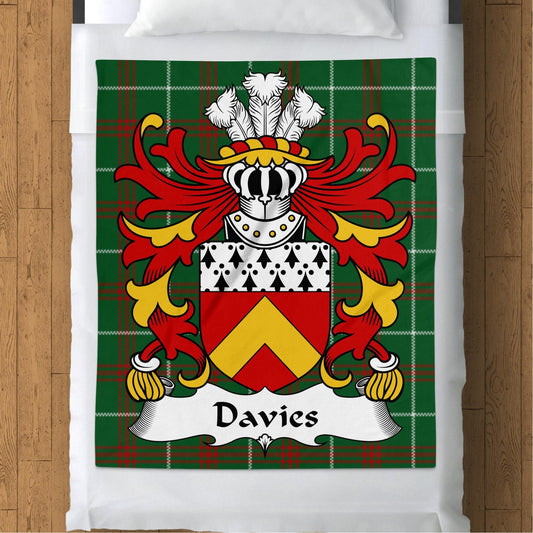 Physical Item 50" x 60" Davies Welsh Surname Coat of Arms National Tartan Blanket