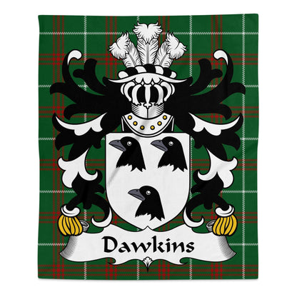 Physical Item 50" x 60" Dawkins Welsh Coat of Arms on National Tartan Background Blanket