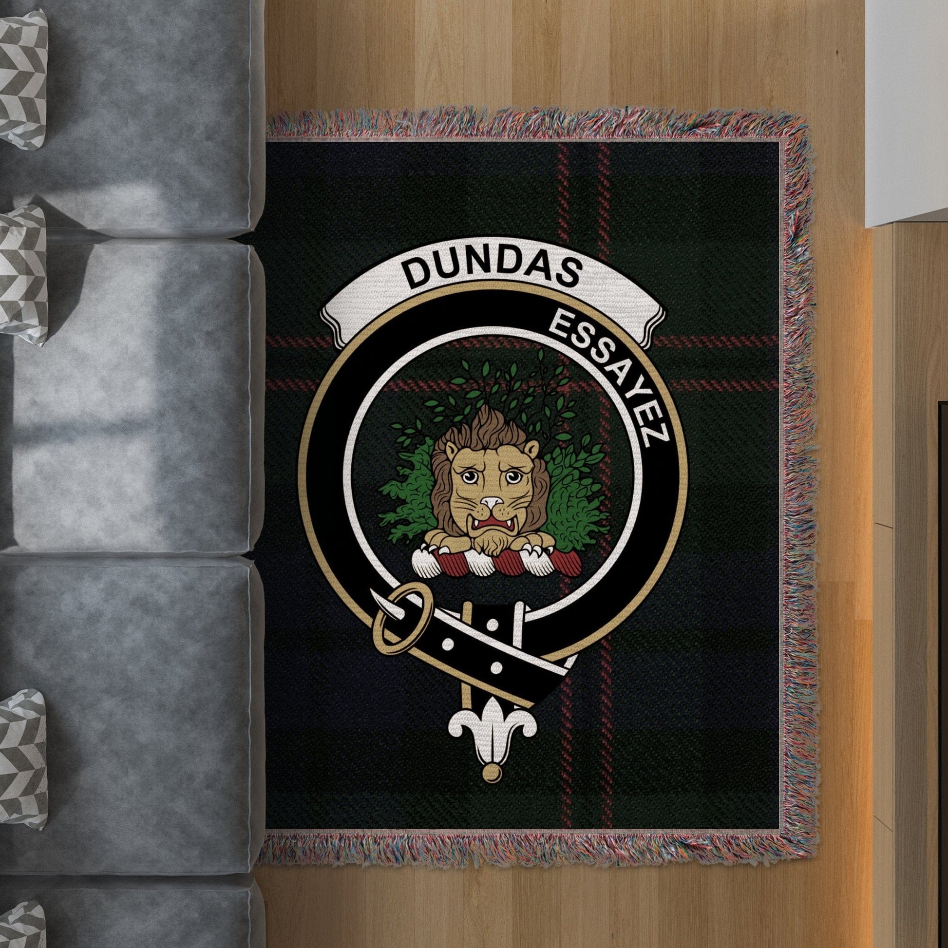 Physical Item 50" x 60" Dundas Clan Scottish Tartan Crest Woven Blanket