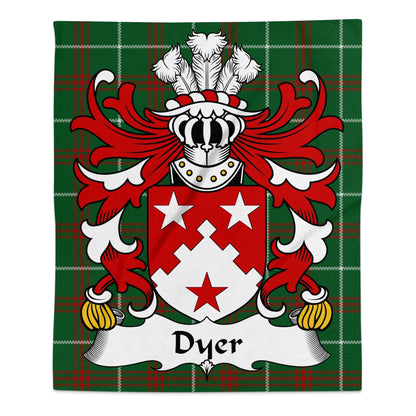 Physical Item 50" x 60" Dyer Coat of Arms on Welsh National Tartan Background Blanket