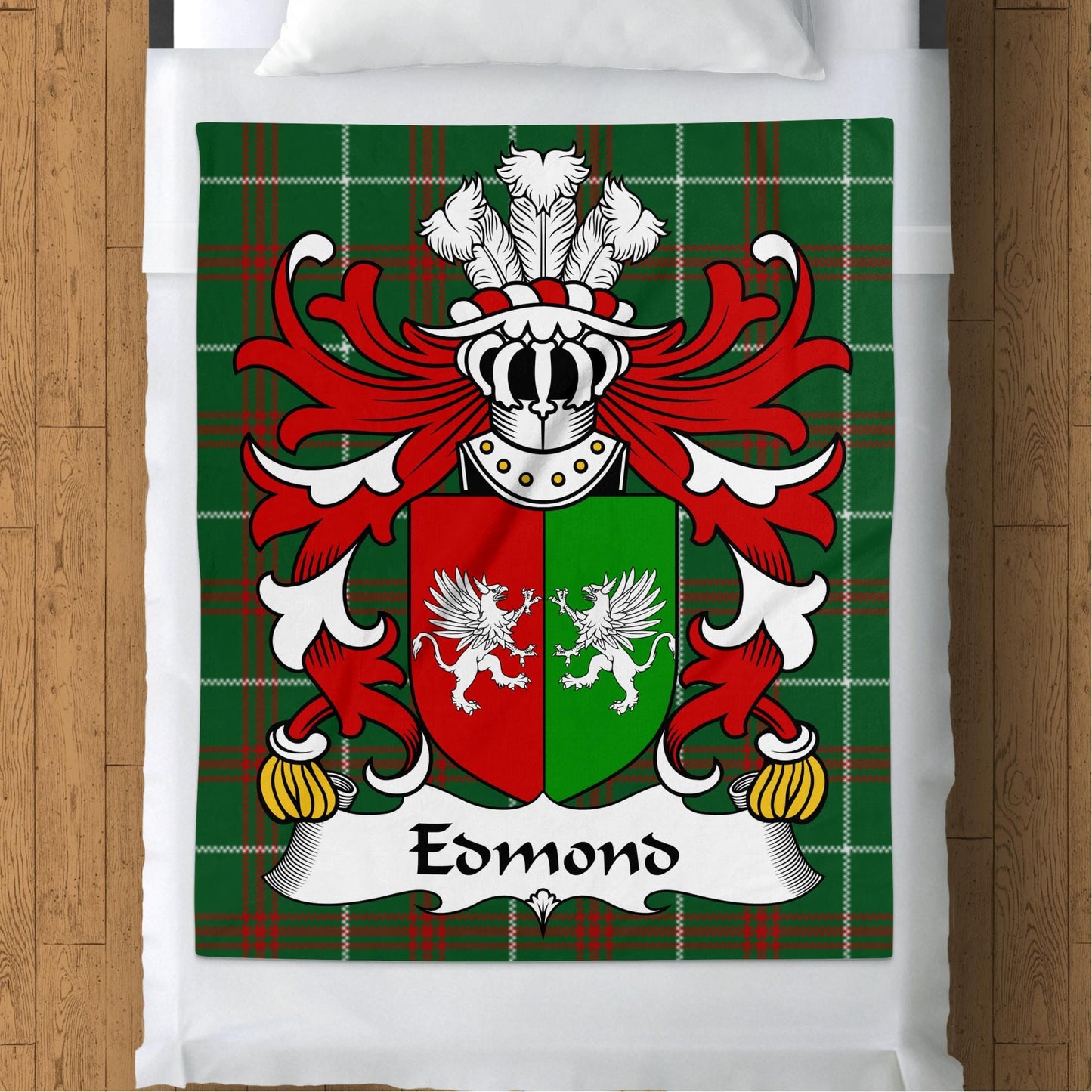 Physical Item 50" x 60" Edmond Welsh Surname Tartan Coat of Arms Blanket