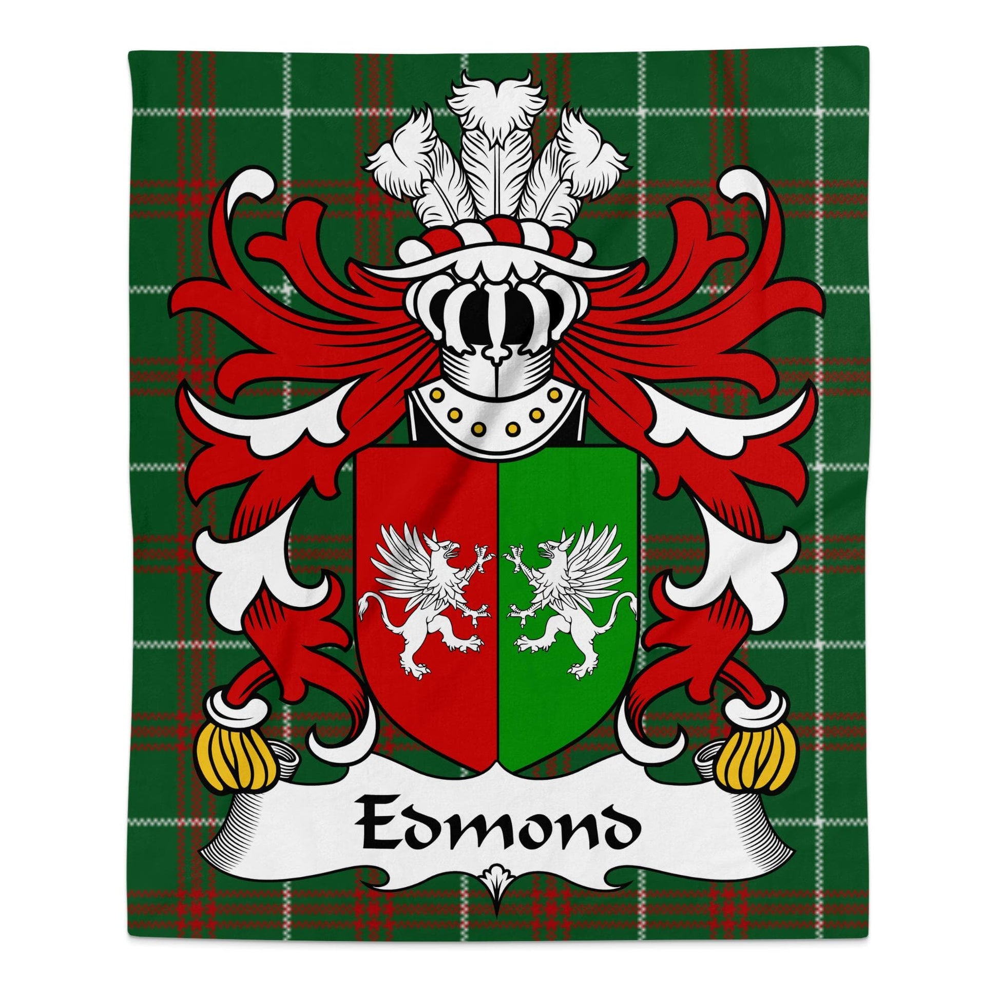 Physical Item 50" x 60" Edmond Welsh Surname Tartan Coat of Arms Blanket