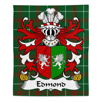 Physical Item 50" x 60" Edmond Welsh Surname Tartan Coat of Arms Blanket