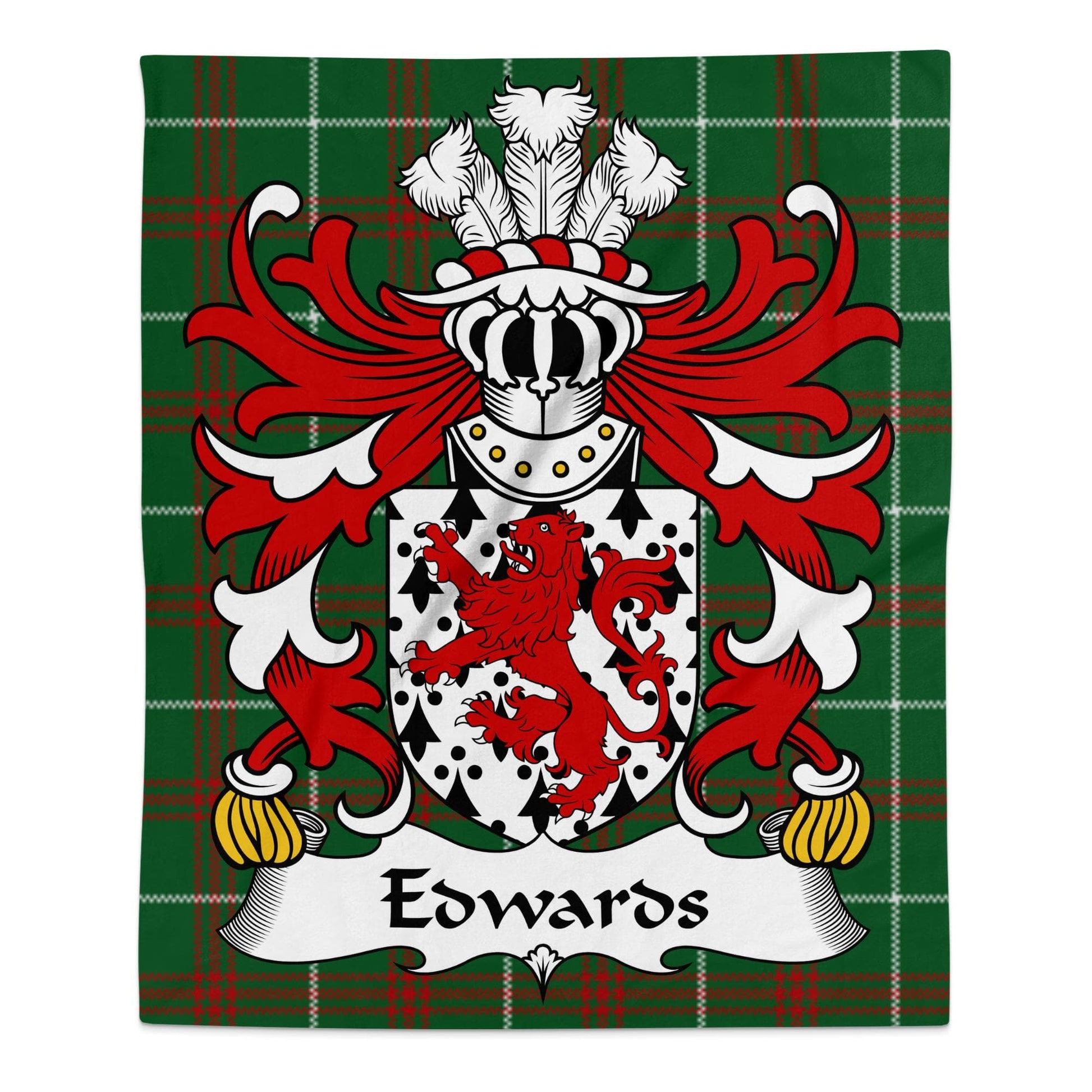 Physical Item 50" x 60" Edwards Welsh Surname Coat Of Arms Tartan Background Blanket