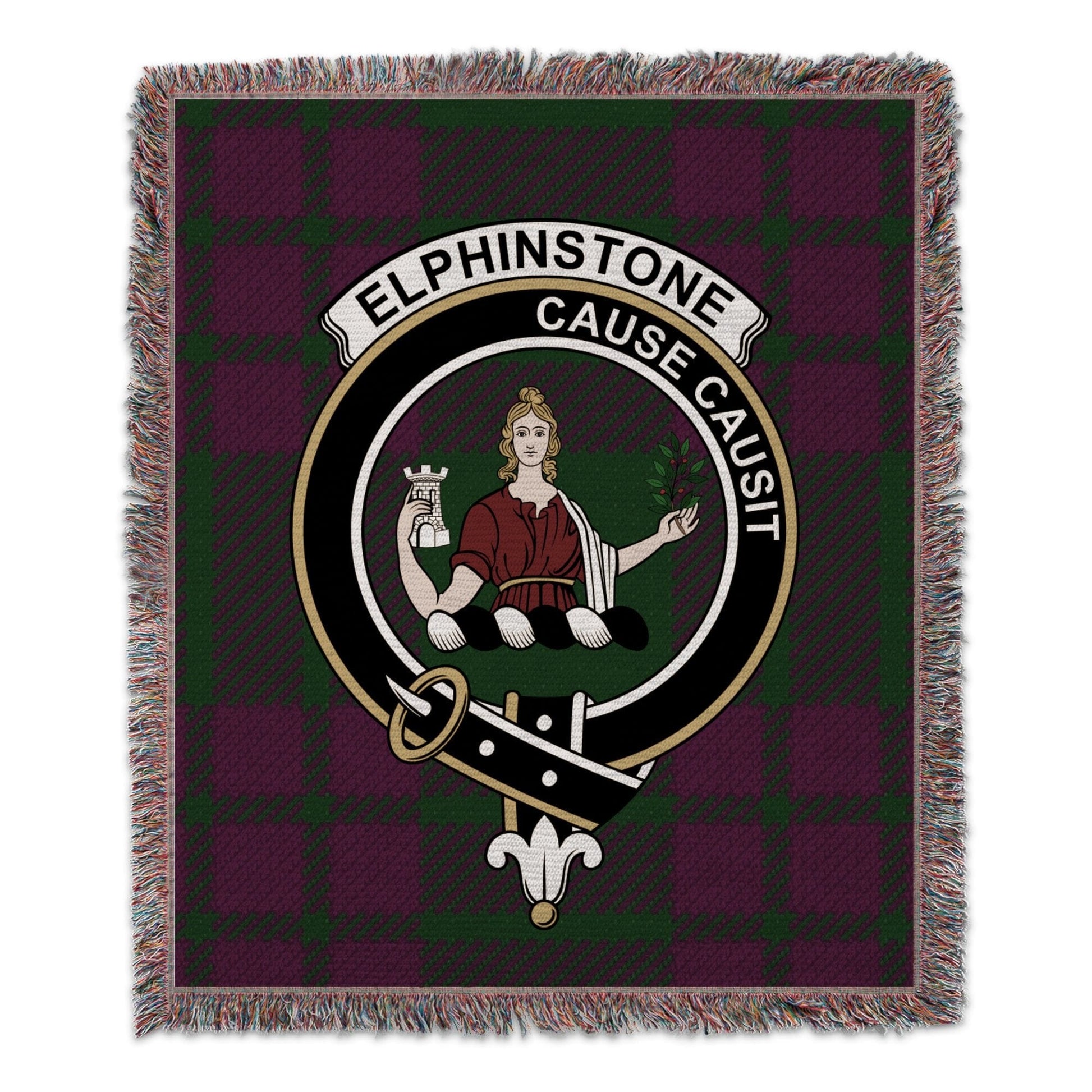 Physical Item 50" x 60" Elphinstone Clan Scottish Tartan Woven Blanket