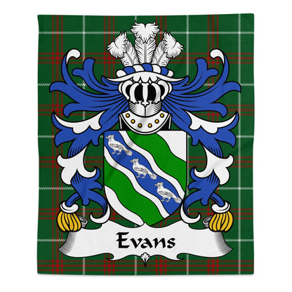 Physical Item 50" x 60" Evans Surname Coat of Arms on Welsh National Tartan Blanket