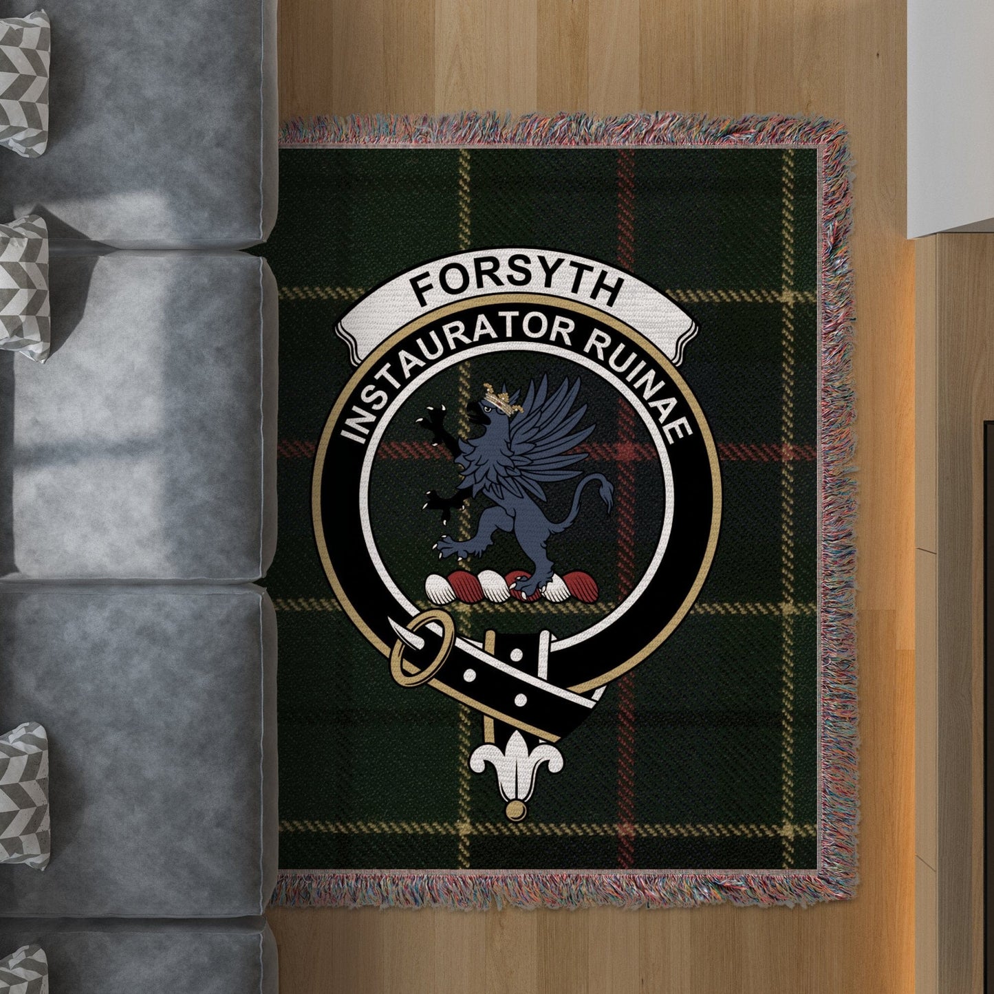 Physical Item 50" x 60" Forsyth Clan Scottish Tartan Woven Blanket