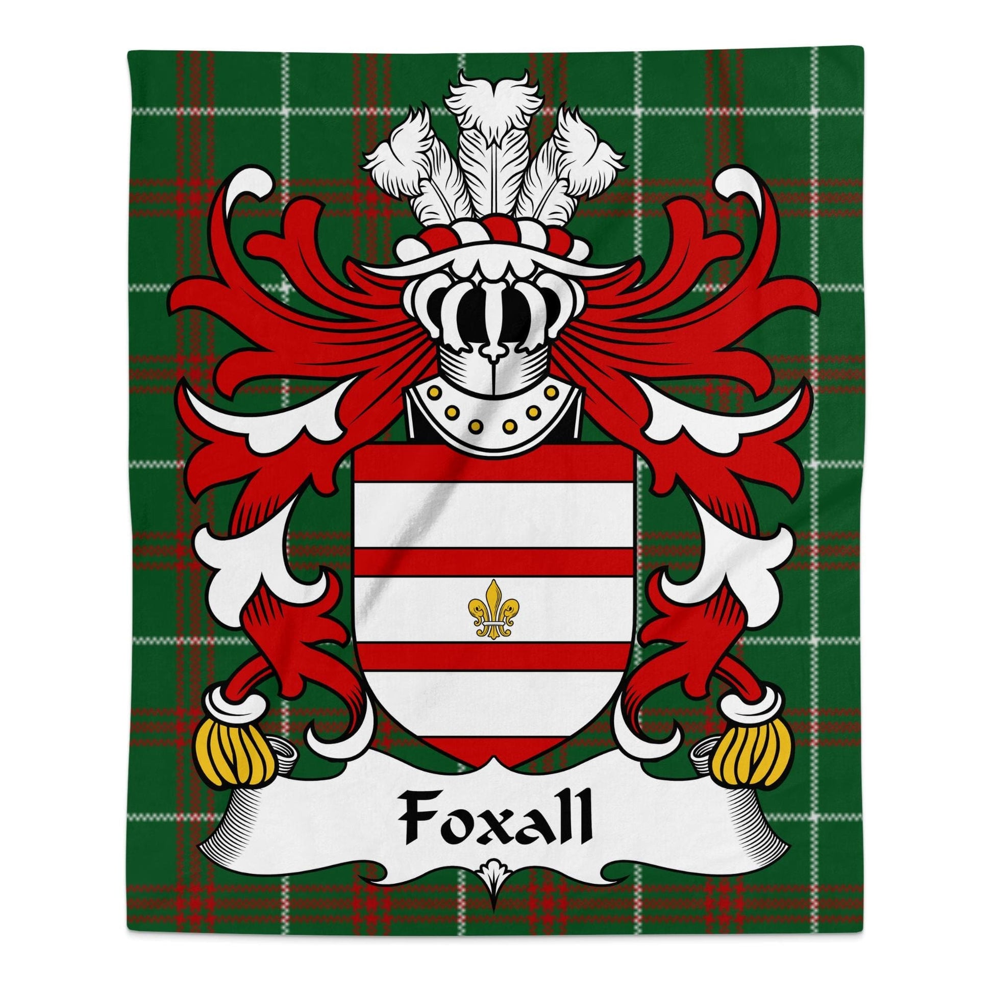 Physical Item 50" x 60" Foxall Coat of Arms on Welsh National Tartan Background Blanket