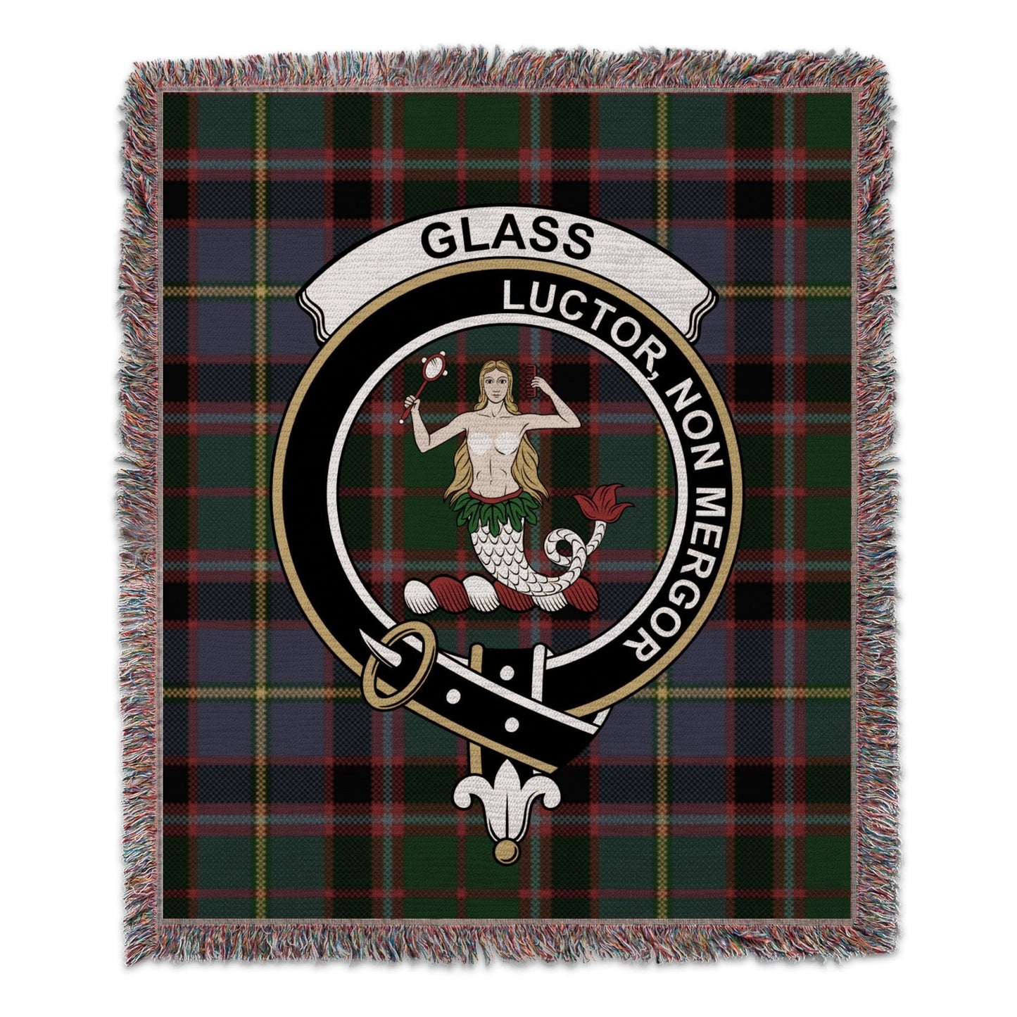 Physical Item 50" x 60" Glass Clan Scottish Tartan Crest background woven blanket