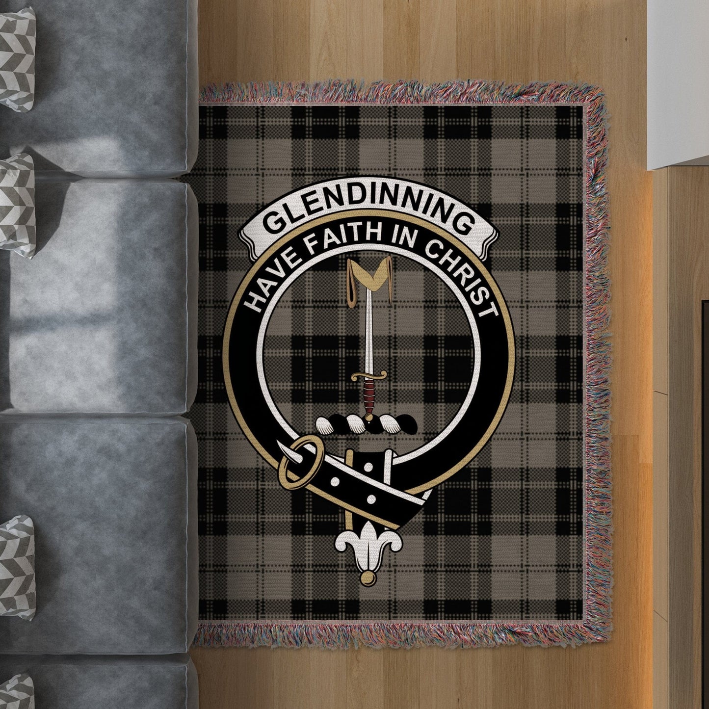 Physical Item 50" x 60" Glendinning Clan Scottish Tartan Woven Blanket