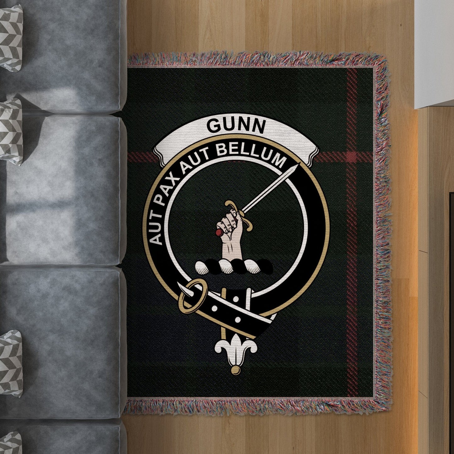 Physical Item 50" x 60" Gunn Clan Scottish Tartan Background Woven Blanket