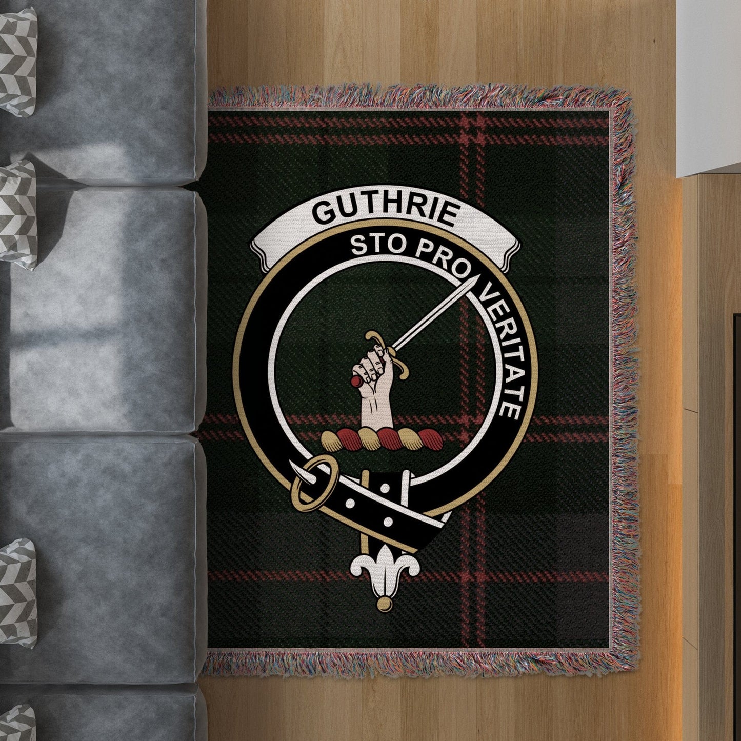 Physical Item 50" x 60" Guthrie Clan Scottish Tartan Woven Blanket