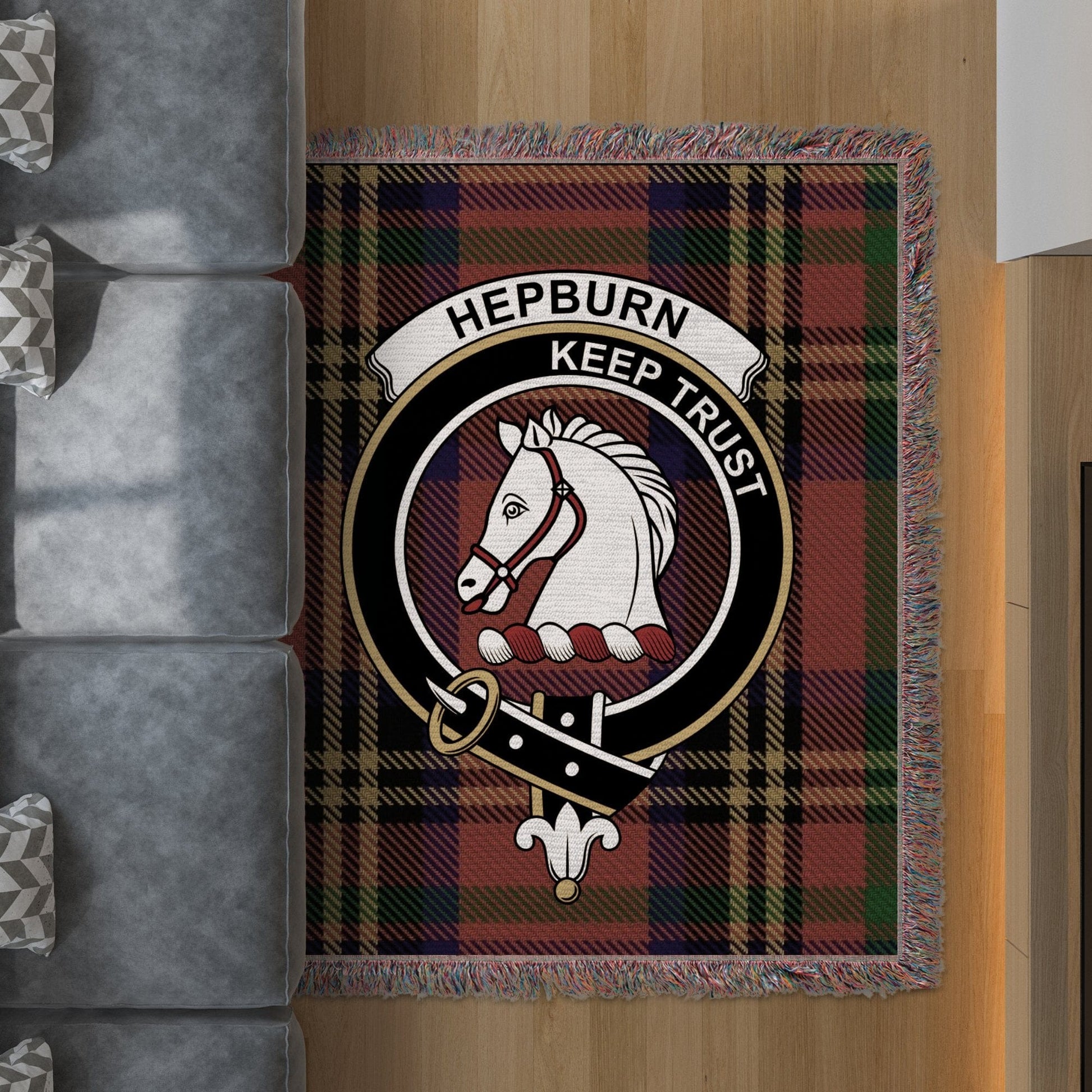 Physical Item 50" x 60" Hepburn Clan Scottish Tartan Woven Blanket