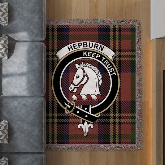 Physical Item 50" x 60" Hepburn Clan Scottish Tartan Woven Blanket