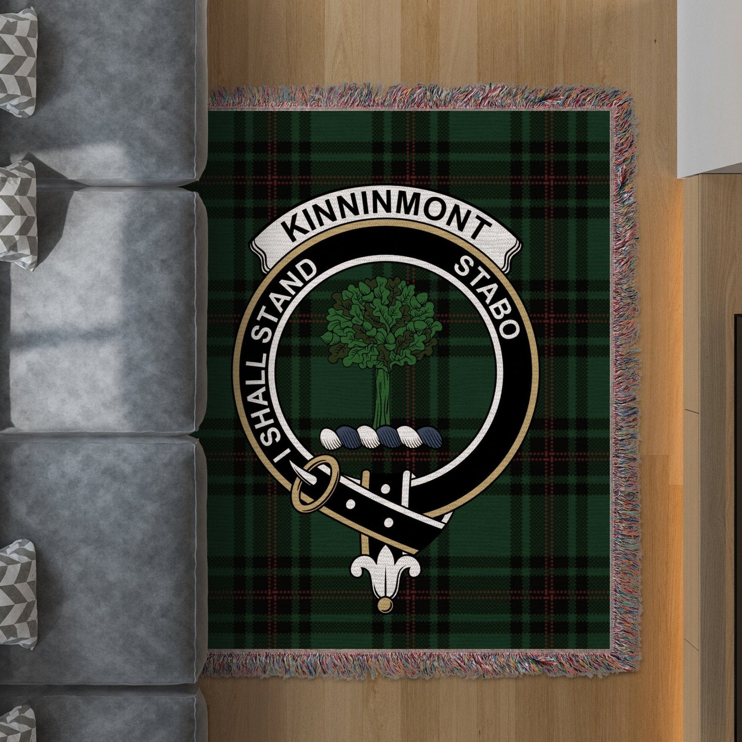 Physical Item 50" x 60" Kinninmont Clan Scottish Tartan Woven Blanket