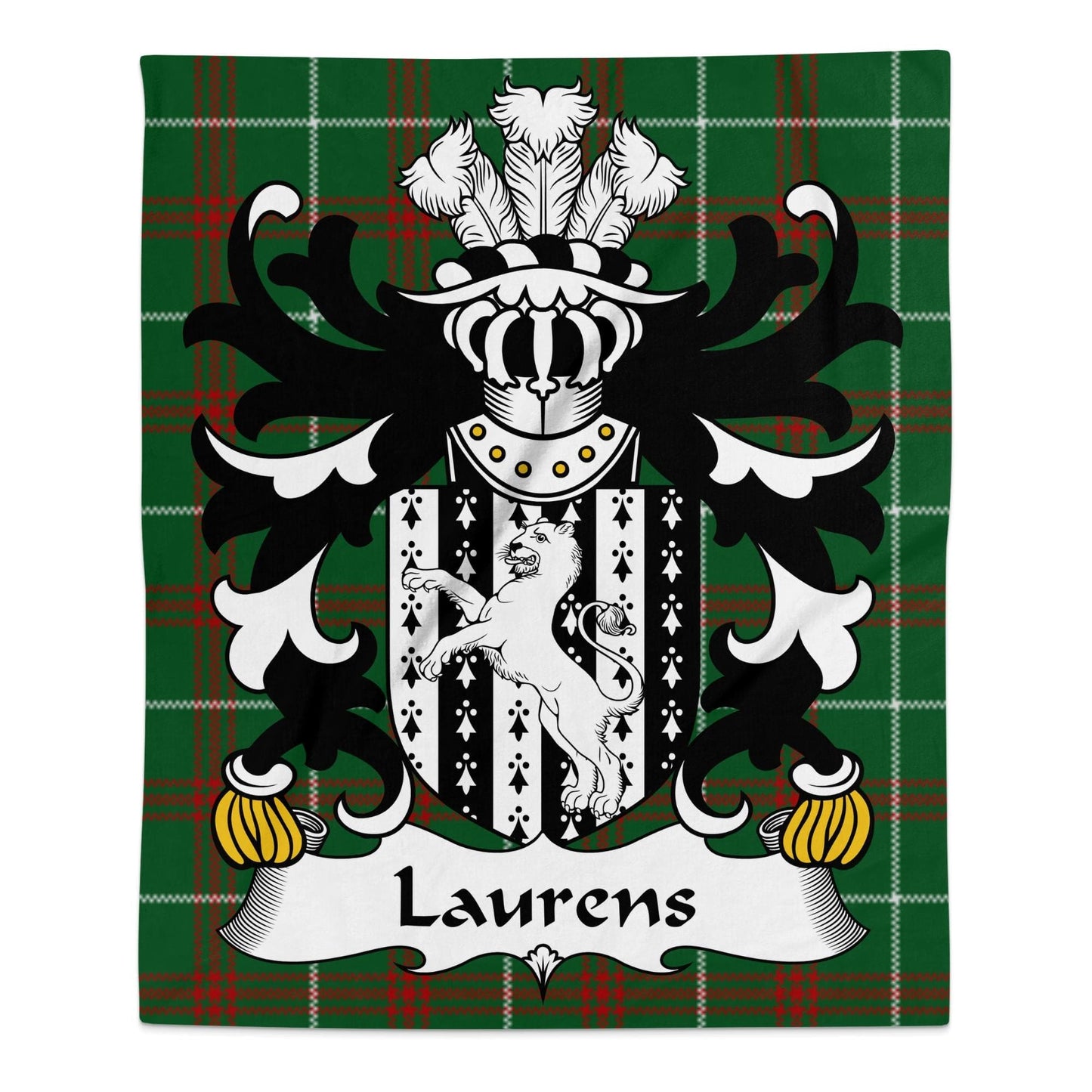 Physical Item 50" x 60" Laurens Welsh Surname Coat of Arms Tartan Background Blanket