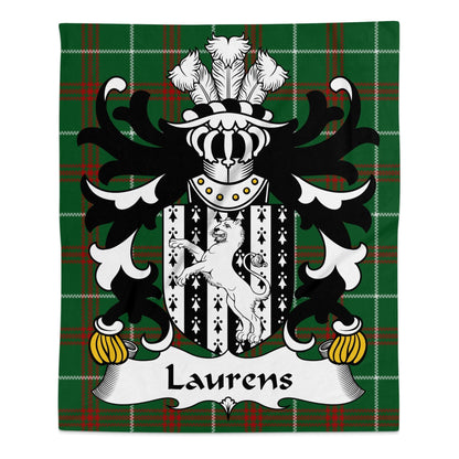 Physical Item 50" x 60" Laurens Welsh Surname Coat of Arms Tartan Background Blanket