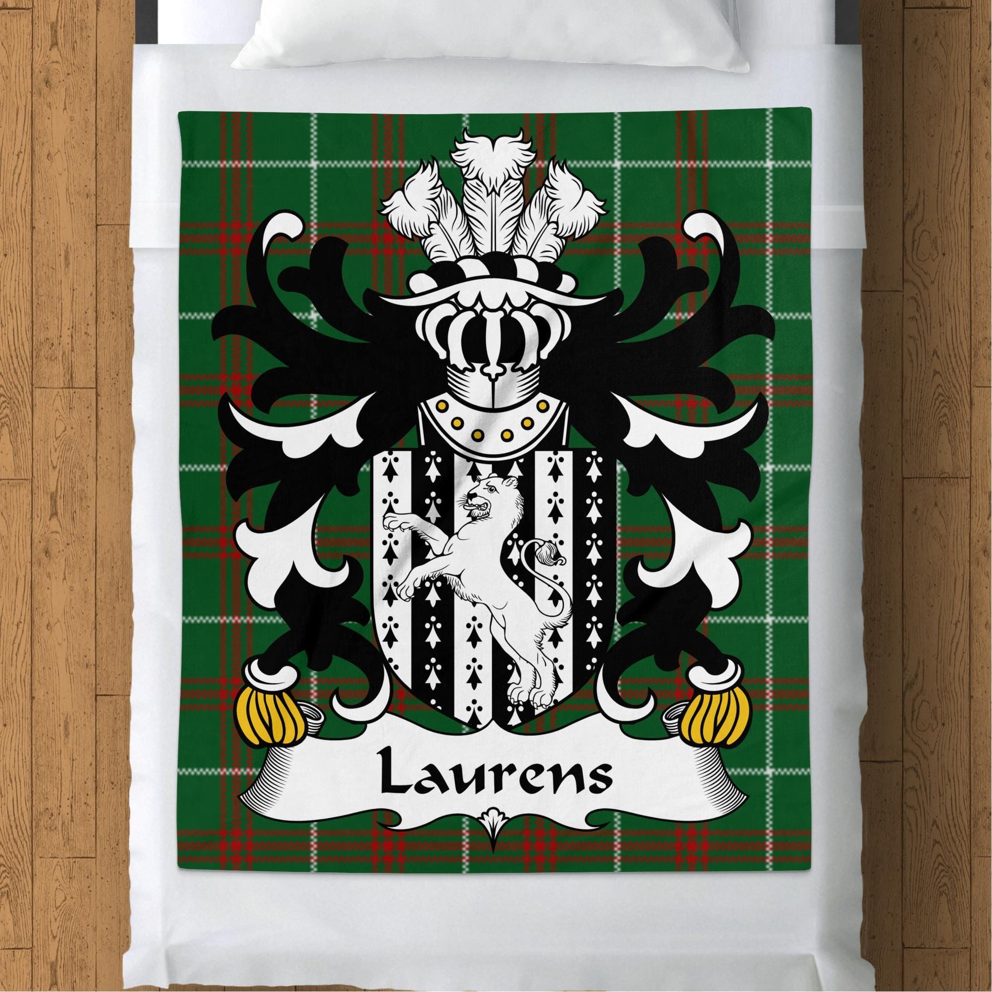 Physical Item 50" x 60" Laurens Welsh Surname Coat of Arms Tartan Background Blanket