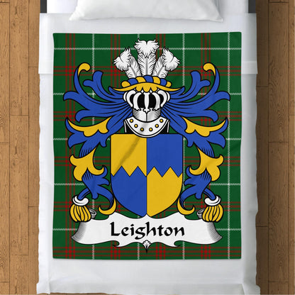 Physical Item 50" x 60" Leighton Welsh Surname Coat of Arms Tartan Background Blanket