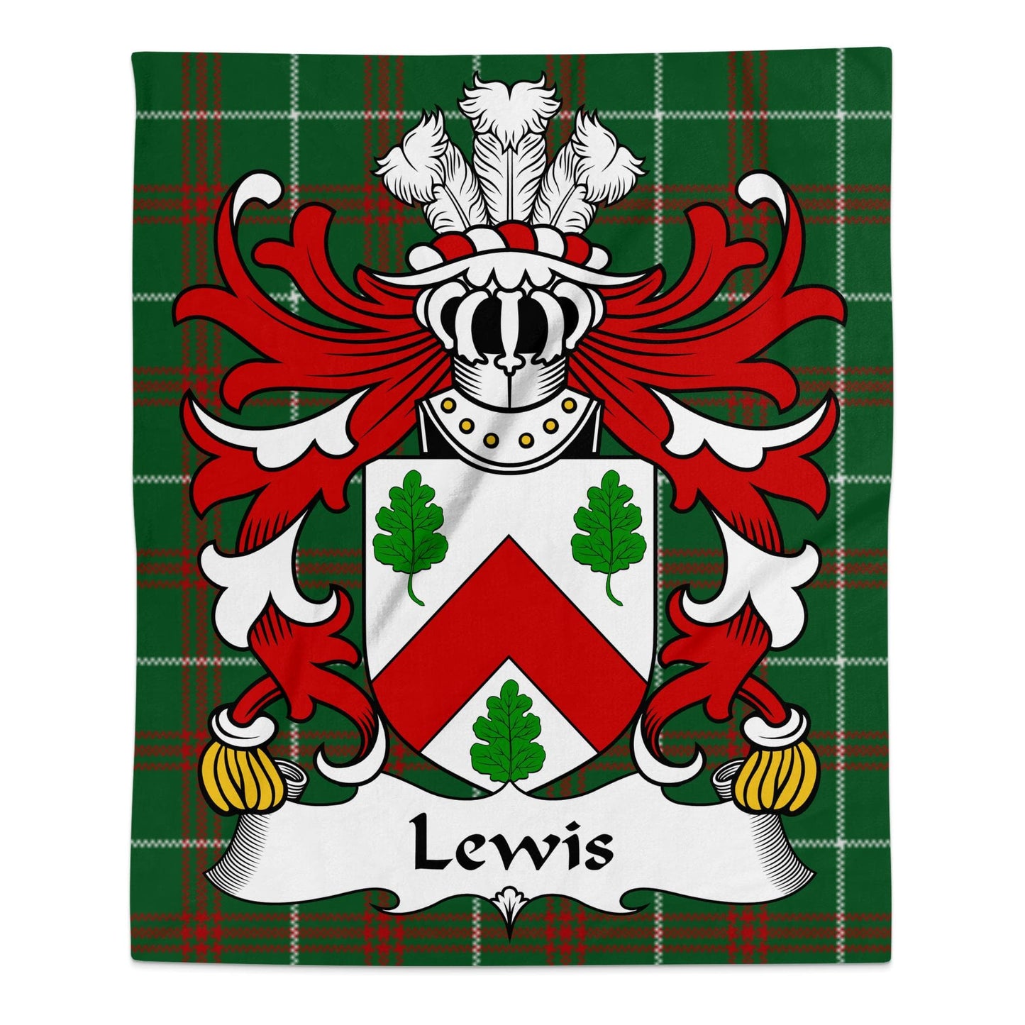 Physical Item 50" x 60" Lewis Coat of Arms Welsh Tartan Background Blanket