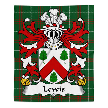 Physical Item 50" x 60" Lewis Coat of Arms Welsh Tartan Background Blanket