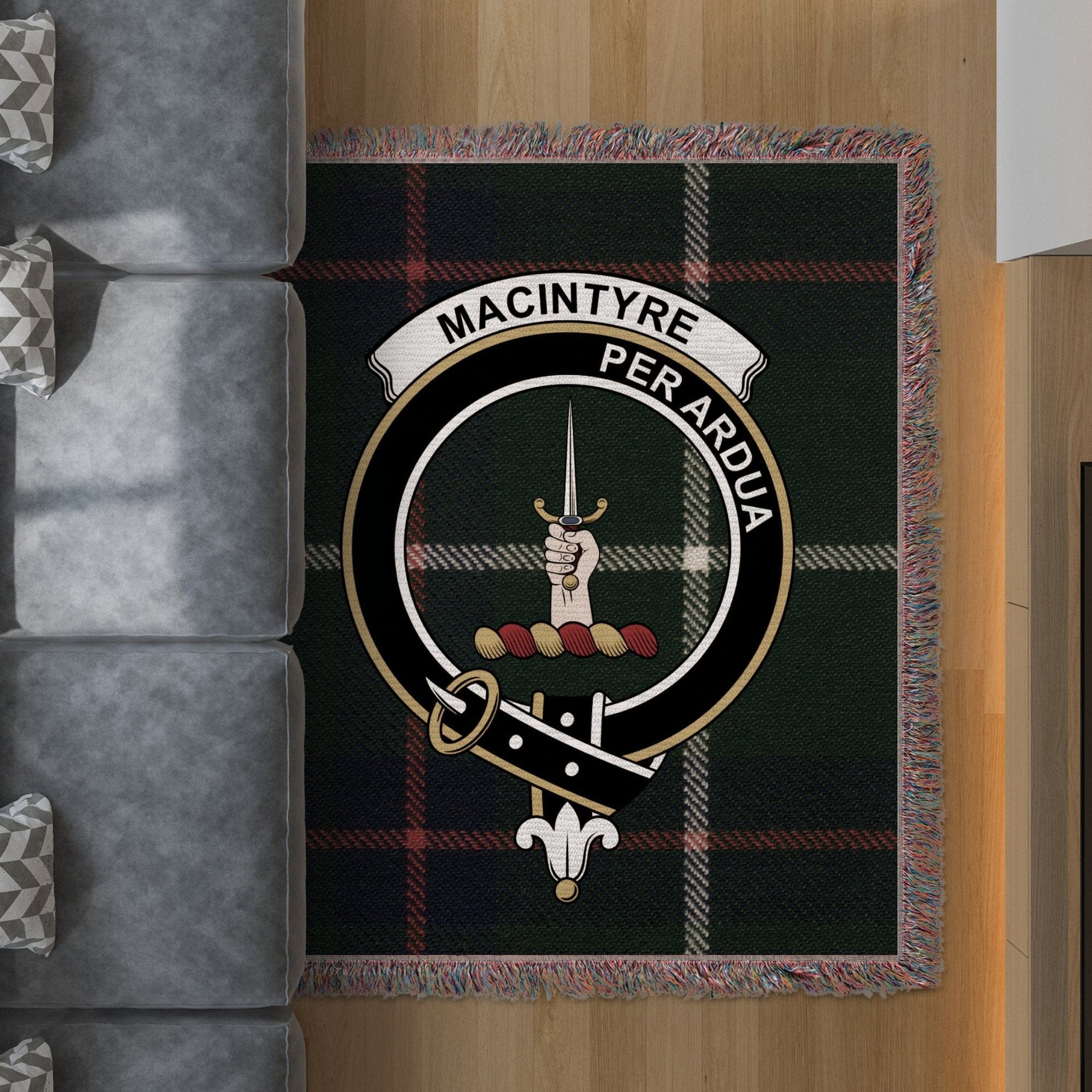 Physical Item 50" x 60" Macintyre Clan Crest Tartan Background Woven Blanket