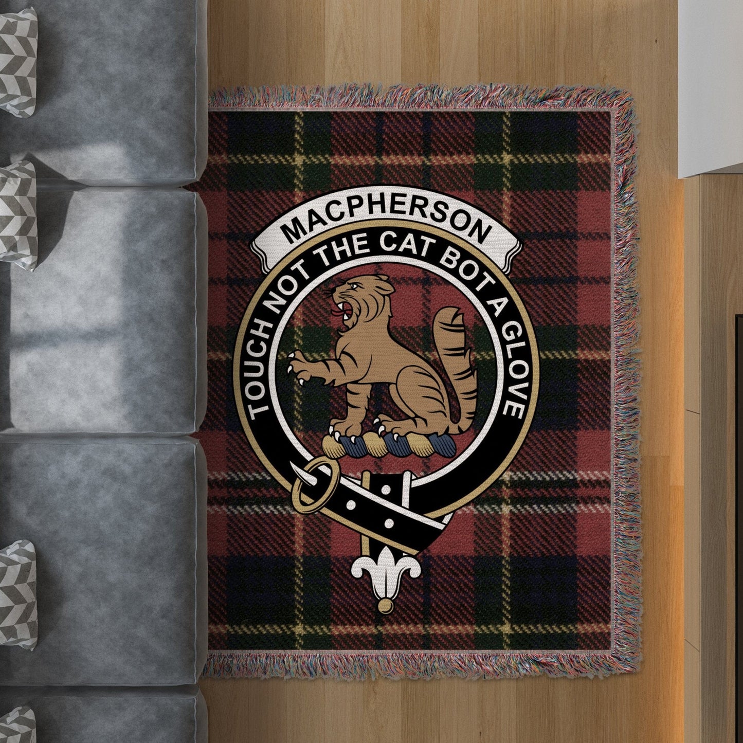 Physical Item 50" x 60" Macpherson Clan Scottish Tartan Woven Blanket