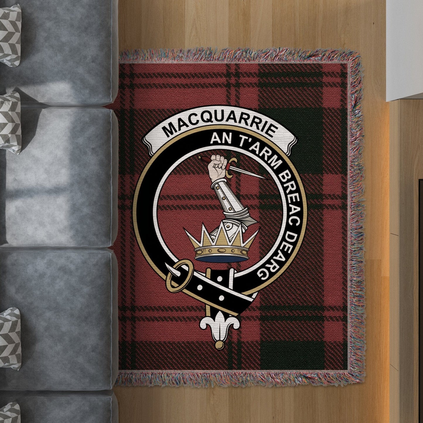 Physical Item 50" x 60" Macquarrie Clan Scottish Tartan Woven Blanket