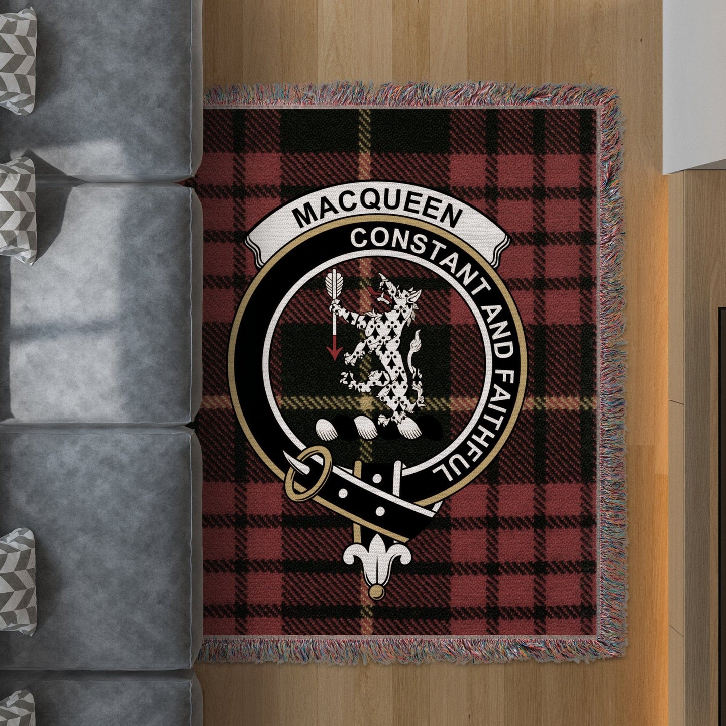 Physical Item 50" x 60" Macqueen Clan Constant and Faithful Woven Blanket