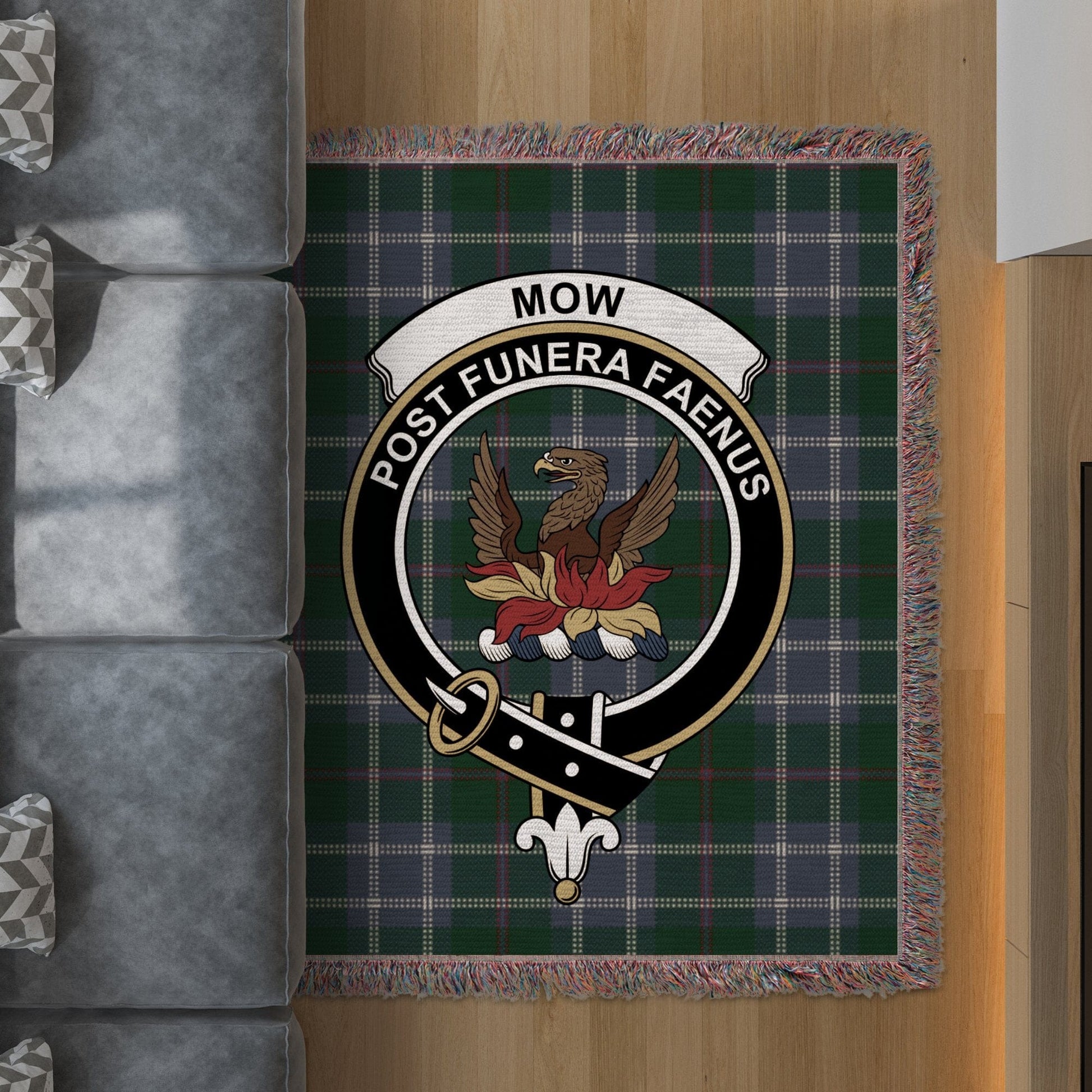 Physical Item 50" x 60" Mow Clan Scottish Crest Tartan Woven Blanket