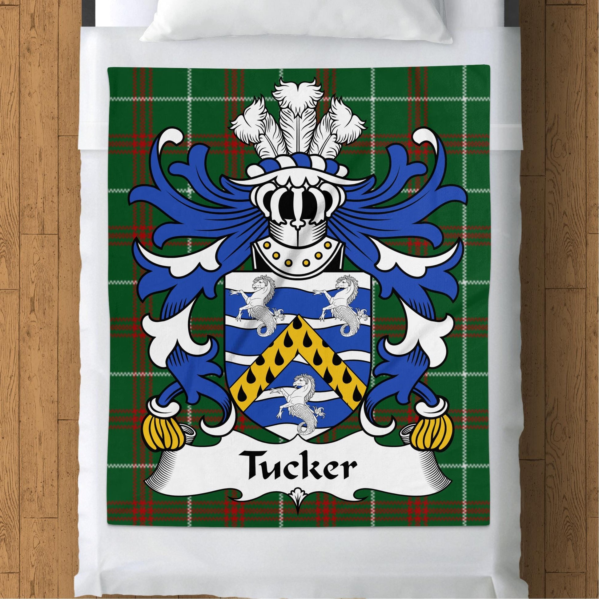 Physical Item 50" x 60" Personalized Welsh Surname Coat of Arms Tartan Blanket