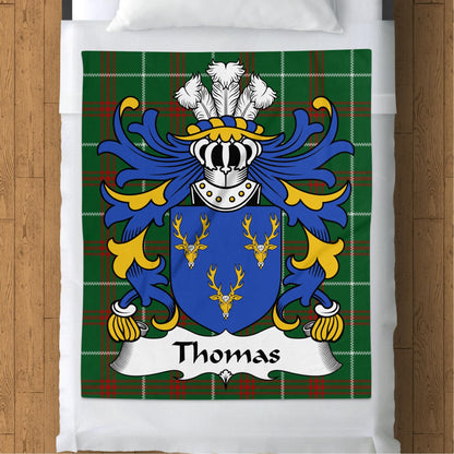 Physical Item 50" x 60" Personalized Welsh Surname Coat of Arms Tartan Blanket