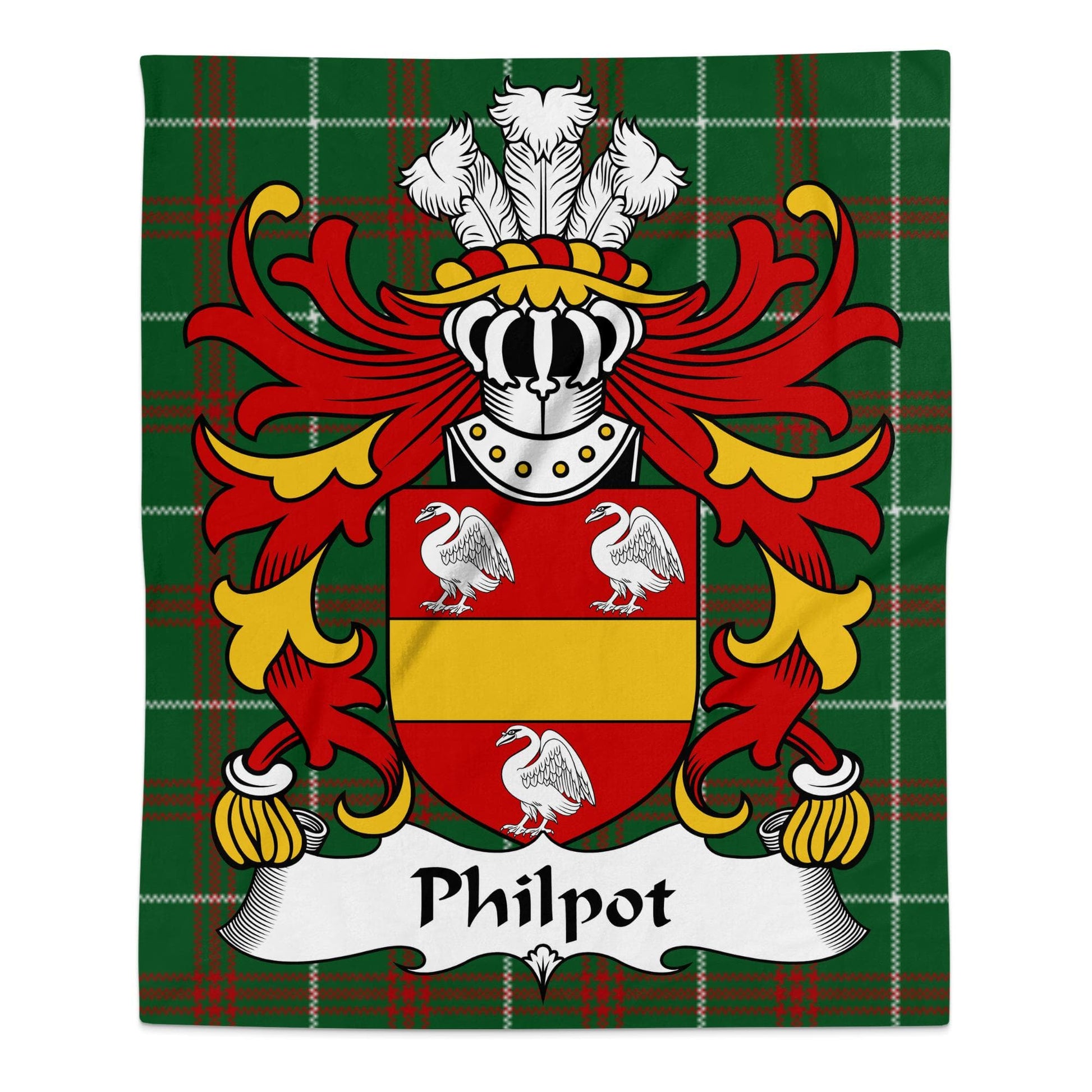 Physical Item 50" x 60" Philpot Surname Coat of Arms Welsh National Tartan Blanket