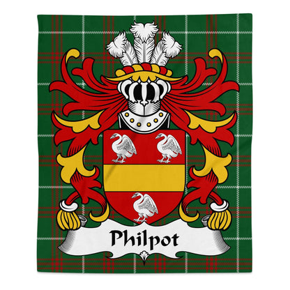 Physical Item 50" x 60" Philpot Surname Coat of Arms Welsh National Tartan Blanket