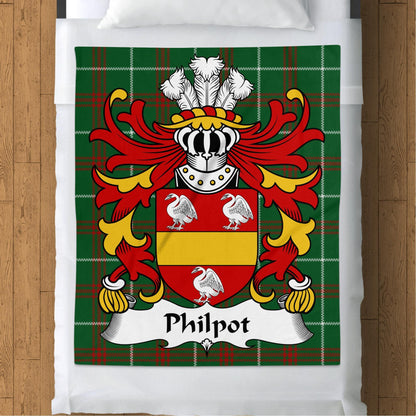 Physical Item 50" x 60" Philpot Surname Coat of Arms Welsh National Tartan Blanket