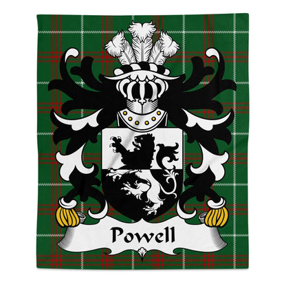 Physical Item 50" x 60" Powell Welsh Surname Coat of Arms Tartan Background Blanket